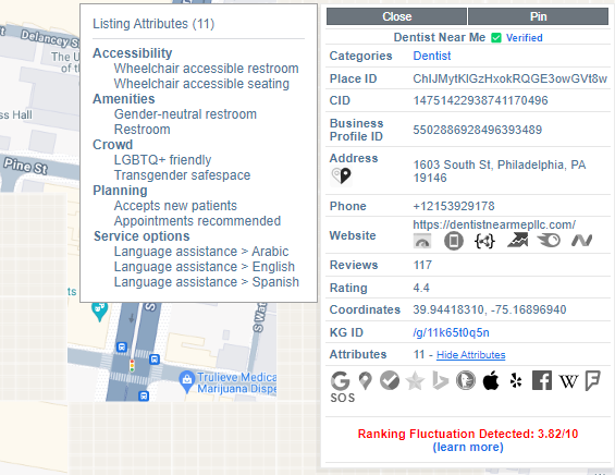 Pleper local seo tool showing local ranking analysis