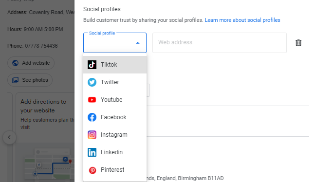 How to link social profile on GBP